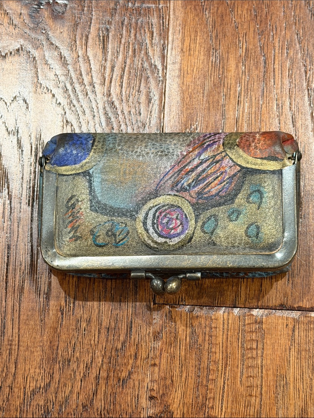 Jane Yoo Signed Artisan Multicolor Leather Cosmetic Clutch